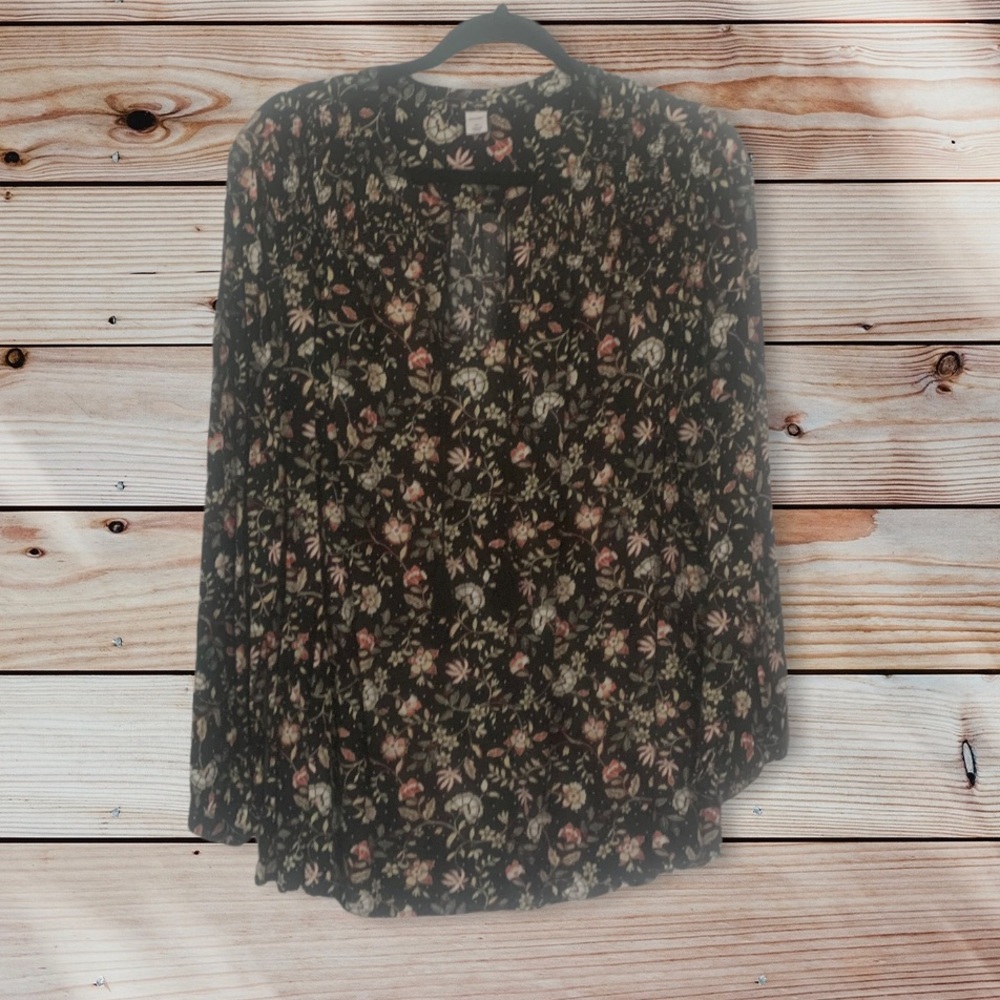 Black floral peasant blouse size XL